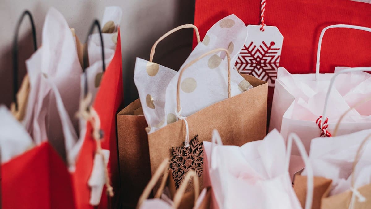 Paper shopping bags in shallow focus